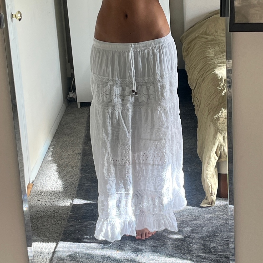 Boho White Maxi Skirt - Picture 2 of 6